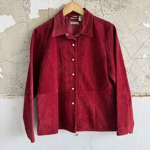 Suede Leather Jacket Western Red Black Whipstich Womens M Cowgirl Shacket Y2K